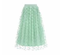 UPPJPBSW Women's Butterfly Applique Embroidery Maxi Skirt Elastic High Waist A-Line Party Mesh Tulle Skirts,Green,XXL