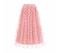 UPPJPBSW Women's Butterfly Applique Embroidery Maxi Skirt Elastic High Waist A-Line Party Mesh Tulle Skirts,Pink,L