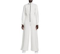 UPPJPBSW Women's Casual Wide Leg Jumpsuit,Long Sleeve Stand Collar Full Zip Up, Romper with Pockets for Daily Wear,White,XL