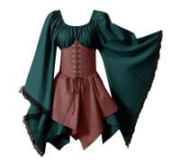 UPPJPBSW Women's Gothic Corset Dress Peasant Vintage Lace Up Bustier Dresses Bell Sleeve Off Shoulder Renaissance Costume,Coffee,Medium