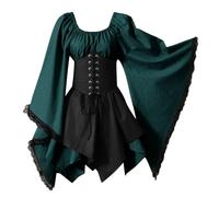 UPPJPBSW Women's Gothic Corset Dress Peasant Vintage Lace Up Bustier Dresses Bell Sleeve Off Shoulder Renaissance Costume,Green,X Large