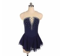 UPPJPBSW Women's Ice Figure Skating Dress Stretch Mesh Diamond Sleeveless Ice Skating Costume Competition Dance Girls,Navy Blue,S