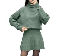 UPPJPBSW Women's Lounge Travel Outfits 2 Piece Skirts Set Elegant Turtleneck Pullover Knitted Sweaters with A-Line Mini Skirt,02 Green,XX Large