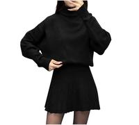 UPPJPBSW Women's Lounge Travel Outfits 2 Piece Skirts Set Elegant Turtleneck Pullover Knitted Sweaters with A-Line Mini Skirt,Black,XX Large