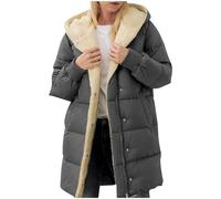 UPPJPBSW Women's Mid-Long Down Coat Full Zip Warm Padded Parka, Winter Outerwear Jackets with Pockets for Cold Days,Dark Gray,XXL