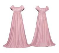 UPPJPBSW Women's Vintage Renaissance Satin Dress Empire Waist Puff Sleeve Maxi Gown for Party Ball,Pink,L