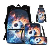 Uppodwarkid School Backpack for Boys Girls Backpack Set with Lunch Bag Pencil Case Water Bottle Holder Trendy Bookbag 4 in 1, Galaxy Soccer Lightning Fire, One Size, Daypack Backpacks
