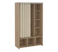 Uppsala Open Mobile Wardrobe Unit in Jackson Hickory Oak with a Beige Textile Curtain