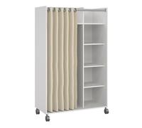 Uppsala Open Mobile Wardrobe Unit in White with a Beige Textile Curtain on Wheels