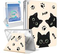 Uppuppy for iPad 5th/6th Generation Case for iPad Air 1st/Air 2nd/Pro 9.7 inch 2016 Case - 360 Degree Rotating Stand Folio Smart Cover with Pencil Holder for Women Girls, Black Cats for Apple Tablet