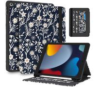 Uppuppy for iPad 9th/8th/7th Generation Case 10.2'' - for Women Girls Cute Embroidered Folio Stand Cover with Pencil Holder & Card Slot Girly Kawaii Flowers Design Aesthetic Cases for iPad 7th/8th/9th