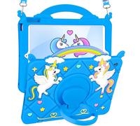 Uppuppy for iPad 9th/8th/7th Generation Case 10.2 Inch - Cute Girls Kawaii Girly 3D Cartoon Teen with Rotating Stand & Strap Soft Silicone Blue Unicorn Case for iPad 7/8/9 Gen 2021 2020 2019