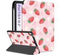 Uppuppy for iPad 9th/8th/7th Generation Case 10.2 Inch Girls Cute Kids Women Folio Smart Cover Pencil Holder Strawberry Aesthetic Design Girly Kawaii Teens Cases for iPad 7/8/9 Gen A2602 A2270 A2197