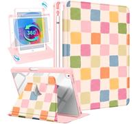 Uppuppy for iPad 9th/8th/7th Generation Case for iPad Air 3rd/ Pro 10.5” Case - 360 Rotating Stand Folio Smart Cover with Pencil Holder for Women, Colorful Checkered for Apple Tablet 7/8/9 Gen 10.2”