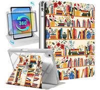 Uppuppy for iPad A16 Case for iPad 10th Generation Case 10.9 inch - 360 Degree Rotating Stand Folio Smart Cover with Pencil Holder for Women Girls, Flower Bookshelf for Apple 10th 2022/11th 2025