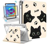Uppuppy for iPad A16 Case for iPad 10th Generation Case 10.9 inch - 360 Degree Rotating Stand Folio Smart Cover with Pencil Holder for Women Girls, Black Cats for Apple Tablet 10th 2022/11th 2025