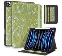 Uppuppy for iPad Air 13 Inch Case M3 2025/M2 2024, for iPad Pro 12.9 Case 6th/5th/4th/3rd Gen- Women Girls Cute Embroidered Folio Stand Cover with Pencil Holder & Card Slot Design Girly Kawaii Plants