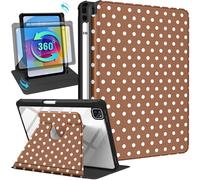 Uppuppy for iPad Pro 12.9 Case for iPad Air 13 inch Case - 360 Rotating Stand Folio Smart Cover with Pencil Holder for Women Girl, Brown Polka for Air M3 2025/M2 2024, Pro 1st/2nd/3rd/4th/5th/6th Gen