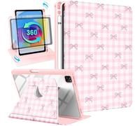 Uppuppy for iPad Pro 12.9 Case for iPad Air 13 inch Case - 360 Rotating Stand Folio Smart Cover with Pencil Holder for Women, Pink Bow Plaid for Air M3 2025/M2 2024, Pro 1st/2nd/3rd/4th/5th/6th Gen