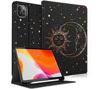 Uppuppy for iPad Pro 12.9 Case, Kids Folio PU Leather Cover with Apple Pencil Holder, Auto Sleep/Wake, Adjustable Angles, for iPad Pro 12.9 6th/5th/4th/3rd Gen, Sun Moon Black