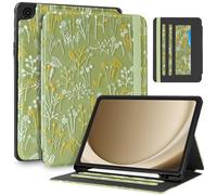 Uppuppy for Samsung Galaxy Tab A9 Plus Case 11'' - for Women Girls Cute Embroidered Folio Stand Cover with Pencil Holder & Card Slot Girly Kawaii Plants Design Aesthetic Cases for Samsung Tab A9 Plus