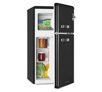 KLARSTEIN Irene - Refrigerator-Freezer Combination, Retro Refrigerator, 61 L, 25 L Freezer, 40 dB Quiet, 2 Cooling Levels, 2 Door Racks, for Small Families and Singles, Black