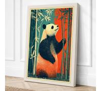 Upright Panda in Gold Japandi Canvas Wall Art Print 18x12 Inch (46 x 30 cm)