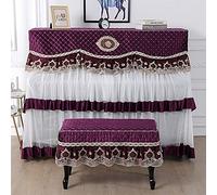 Upright Piano Cover, Piano Cover Cloth Lace All-Inclusive Upright Modern Mid-Point Dust(Purple,(two seat type))