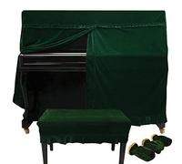 Upright Piano Dust Cover,Velvet Piano Cover Dust Cover Protective Cover Fashionable Full Piano Cover for Piano+Piano Stool Cover+Pedal Protector Cover (cover+single stool,Green)
