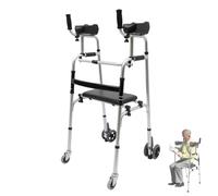 Upright Walker Adjustable Design Stand Upright Walkers with Seat, Aluminum Compact Folding Mobility Aid for Seniors Elderly Standing Rehabilitation Stand