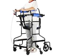 Upright Walker with Hand Brakes, Folding Rollator for Seniors and Disabled, Adjustable Height Rehabilitation Standing Frame for Mobility Support
