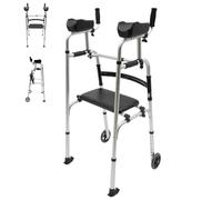 Upright Walker with Seat and Wheels, Seniors Stand Rolling Walkers, Heavy Duty Folding Rollator Walker for Elderly, Disabled Walking Aid for Inside Outside, Load 100 kg/220 lbs, 60 x 52cm (2 Wheels)