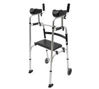 Upright Walker with Seat, Foldable Standing Rollator Walker (Two-Wheel) | Adjustable Mobility Walker Frames with Padded Armrests, Upright Rollator Stand Up Walker for Seniors & Adult Rehabilitation