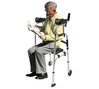 Upright Walker with Seat, Upright Rollator Mobility Walker, Folding Upright Walkers with Arm Support, Wheels, Adjustable Height Standing Rehabilitation, Load 100kg, for Elderly Mobility Support