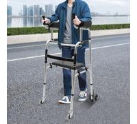 Upright Walking Aid,Portable Medical Walker with Adjustable Height,Rehabilitation Training Walking Frame, Walking Frame with Forearm Support, Brake, Seat,Four Wheeled Walking Cart,Toilet Handrails,Alu