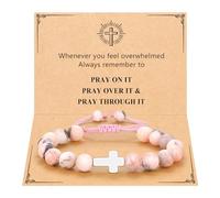 UPROMI Cross Bracelet for Girls Baptism Communion Confirmation Gifts, 6.5 Inches, Stone, no gemstone