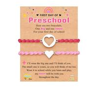 UPROMI First Day of Preschool/Kindergarten/1st Grade Gift, Matching Heart Back to School Bracelet Mommy and Me, 6.5", no gemstone