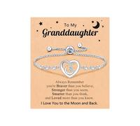 UPROMI To My Granddaughter/Daughter/Niece Gifts, I Love You to The Moon and Back Bracelet, Christmas Valentines Birthday Gifts, 10.2inches, Stainless Steel, Cubic Zirconia