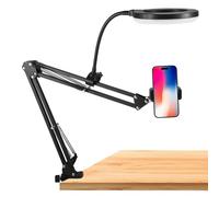 UPROZIL Overhead Phone Mount with Ring Light, Flexible Adjustable Phone Arm Stand, Dimmable Ring Light for Desk with Phone Camera Webcam Holder Clamp for Live Stream Makeup Video Recording YouTube