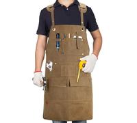 UPROZIL Work Apron with 12 Tool Pockets, Woodworking Apron with Thick Canvas Fabric, Shoulder Pads, Cross Back Strap Carpenters Apron Tool Apron Workshop Woodwork Gifts for Men Women