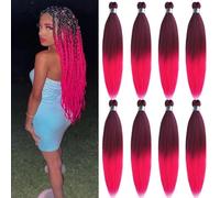 UPruyo Ombre Rose Pre Stretched Hair Kanekalon Mixed 1B Braid Pink Braiding Pre Strung Tangle-Free Ombre Hair 26"