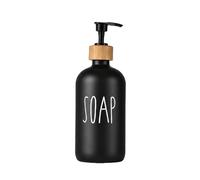 Upscale Black Glass Soap Dispenser 500ML 16.9OZ, Boston Round Bottle with Wooden Pump, Refillable Hand Soap Dish Soap Dispenser, Multi Purpose Cosmetic Storage Container