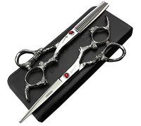 Upscale Professional 6 inch Japan 440c Gem Dragon Hair Scissors Set Cutting Shears thinning sissors Barber Hairdressing Scissors (2 pcs)