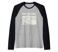 Upside Down American Flag Patriotic 4th July Save Our Souls Raglan Baseball Tee