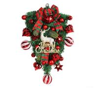 Upside Down Christmas Wreath with Reindeer and Red Berries | - 48.5cm Festive Plastic Door Hanging for Outdoor Yard Garden Holiday Party Home Decorations Winter Seasonal