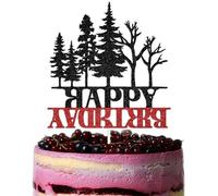 Upside Down Happy Birthday Cake Topper, Welcome to the Other Side Decoration, Horror Themed Birthday Party Decoration Supplies, Spooky Halloween Bday Decoraitons Black & Red Glitter