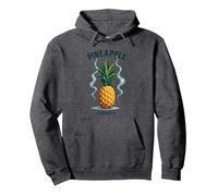 Upside Down Pineapple Express Tropical Retro Cool Vibes Pullover Hoodie, Adult Unisex, Dark Heather Grey, XL