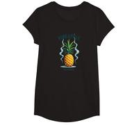 Upside Down Pineapple Express Tropical Retro Cool Vibes T-Shirt, Girls, Black, Large