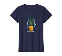 Upside Down Pineapple Express Tropical Retro Cool Vibes T-Shirt, Women, Navy, L