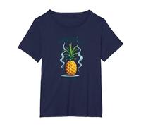 Upside Down Pineapple Express Tropical Retro Cool Vibes T-Shirt, Women's Plus, Navy, 4X